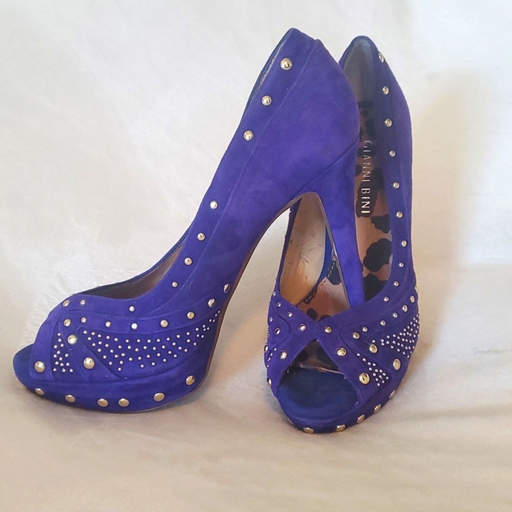 Gianni Bini Purple Gold Studed Heels Gold Brass Studs - Picture 1 of 7